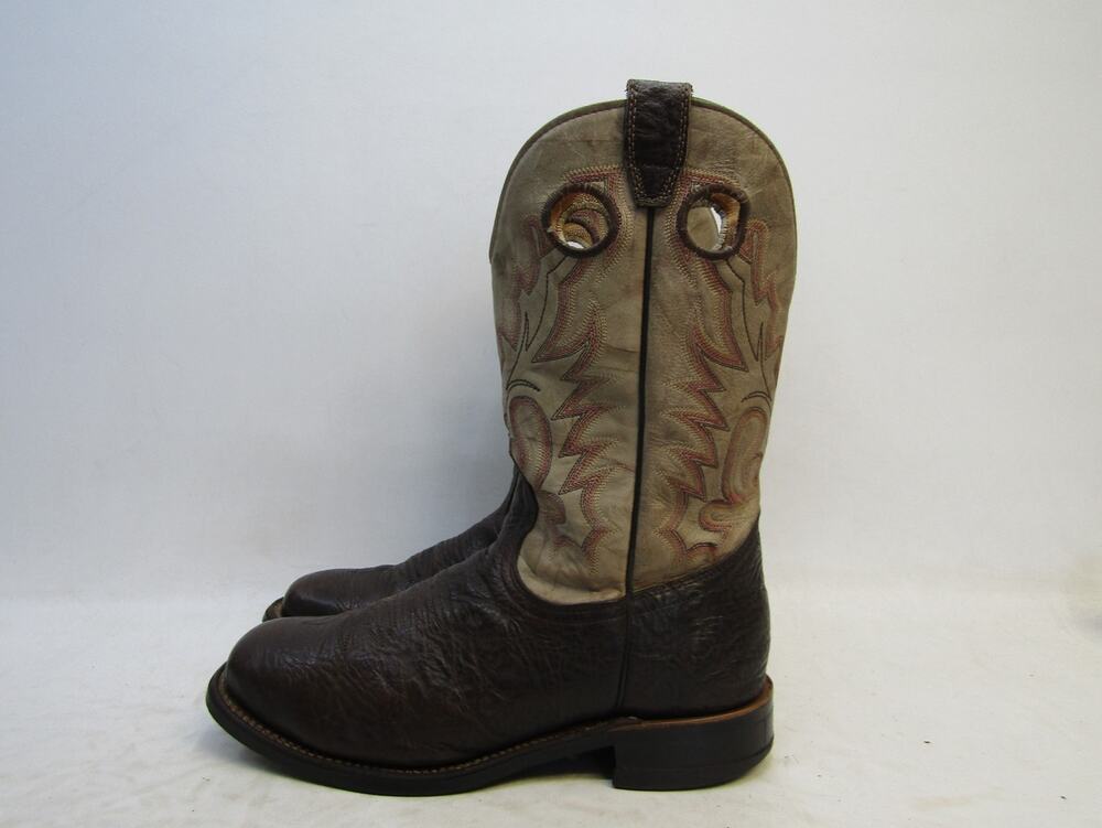 Boulet Mens Size 8.5 E Beige Brown Leather Buckaroo Western Cowboy Boots
